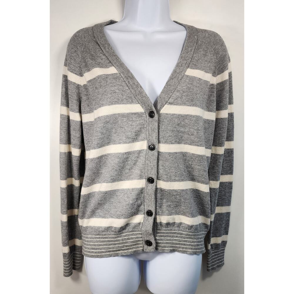 Levi's Striped Cardigan Women's‎ M Gray White Button Front Preppy